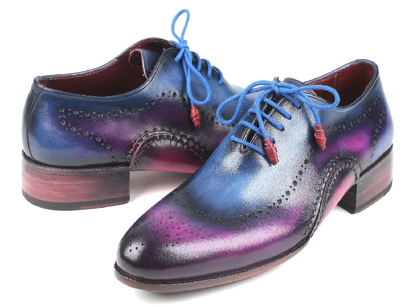 Men's Oxfords with a contrast stitching on the weltPaul Parkman Opanka Construction Blue & Purple Oxfords (ID#726-BLU-PUR)