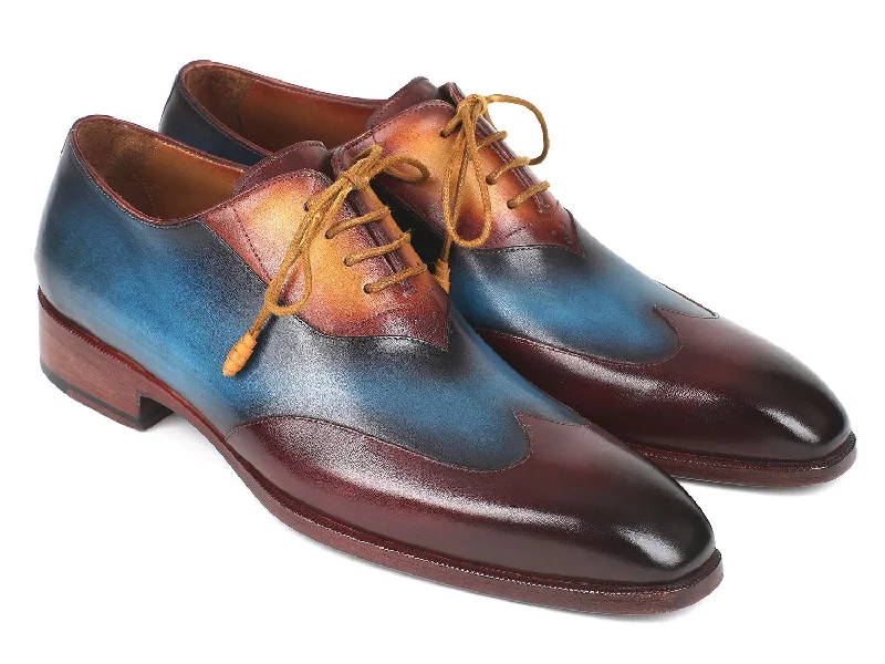 Men's Oxford shoes with a buckle closure and a pointed toePaul Parkman Three Tone Wingtip Oxfords Bordeaux & Blue & Camel (ID#AL3249TU)