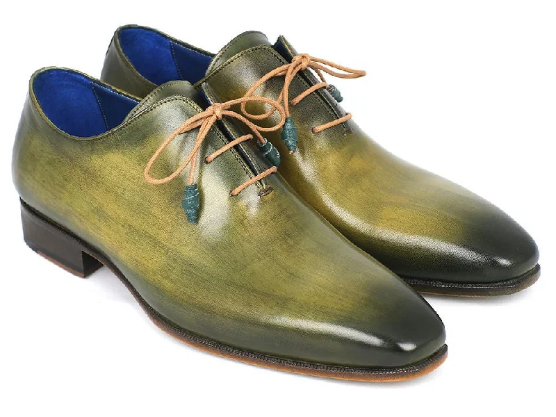 Men's Oxford shoes with a buckle closure and a pointed toePaul Parkman Plain Toe Wholecut Oxfords Green Hanpainted Leather (ID#755-GRN)