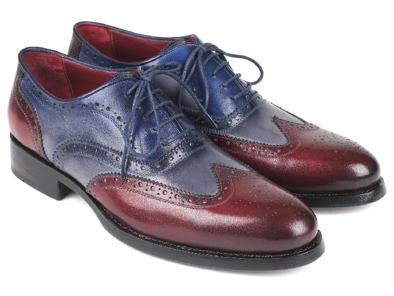 Men's Oxford shoes with a leather lining for breathabilityPaul Parkman Wingtip Oxfords Goodyear Welted Bordeuax Grey Blue (ID#BR027GRBL)