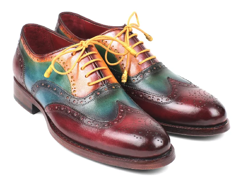 Men's Oxford shoes with a smooth leather upper and a leather solePaul Parkman Wingtip Oxfords Goodyear Welted Multi-Color (ID#027-MIX)