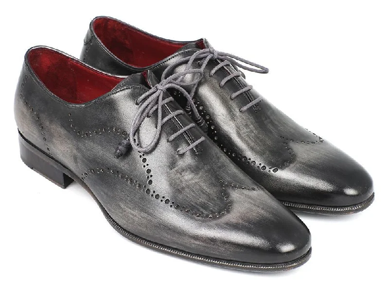 Men's Oxfords with a classic silhouette and a high - shine finishPaul Parkman Wintip Oxfords Gray & Black Handpainted Calfskin (ID#741-GRY)