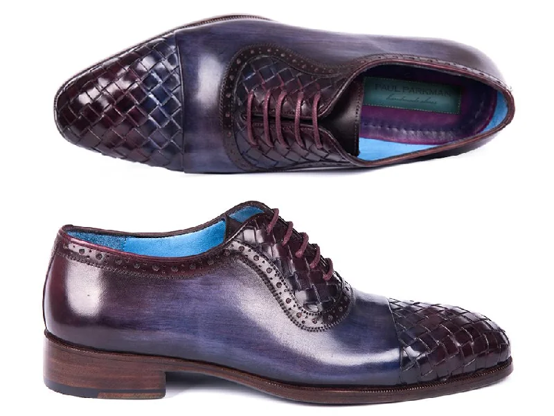 Men's Oxford shoes with a polished leather finishPaul Parkman Woven Leather Captoe Oxfords Navy & Purple (ID#49851-NAVY)