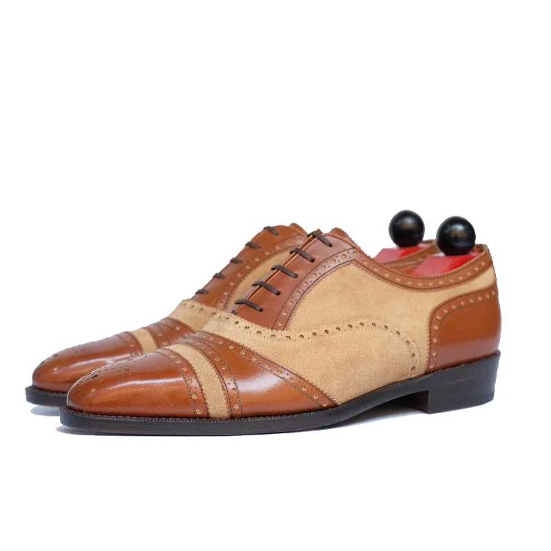 Men's Oxfords with a low - heeled design and a square toePhillips - Maple Calf / Beige Suede