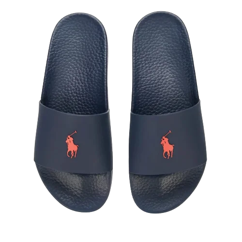 Men's casual shoes with a sporty look and feelPolo Slide Sandals - Navy with Red Polo Pony