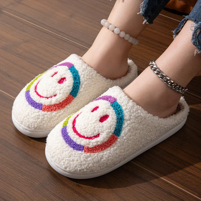 Men's slippers with a stretchy side panel for a better fitRainbow Smiley Face Slippers