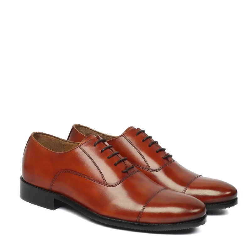 Men's Oxford shoes with a shock - absorbing insole and a leather liningOrangish Cap Toe Leather Lace-Up Shoe Men's Oxford shoes with a shock - absorbing insole and a leather liningOrangish Cap Toe Leather Lace-Up Shoe
