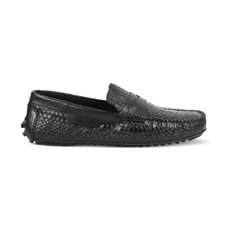 Men's loafers with a low - heeled designThe Argon Black Men's Leather Driving Loafers Tresmode