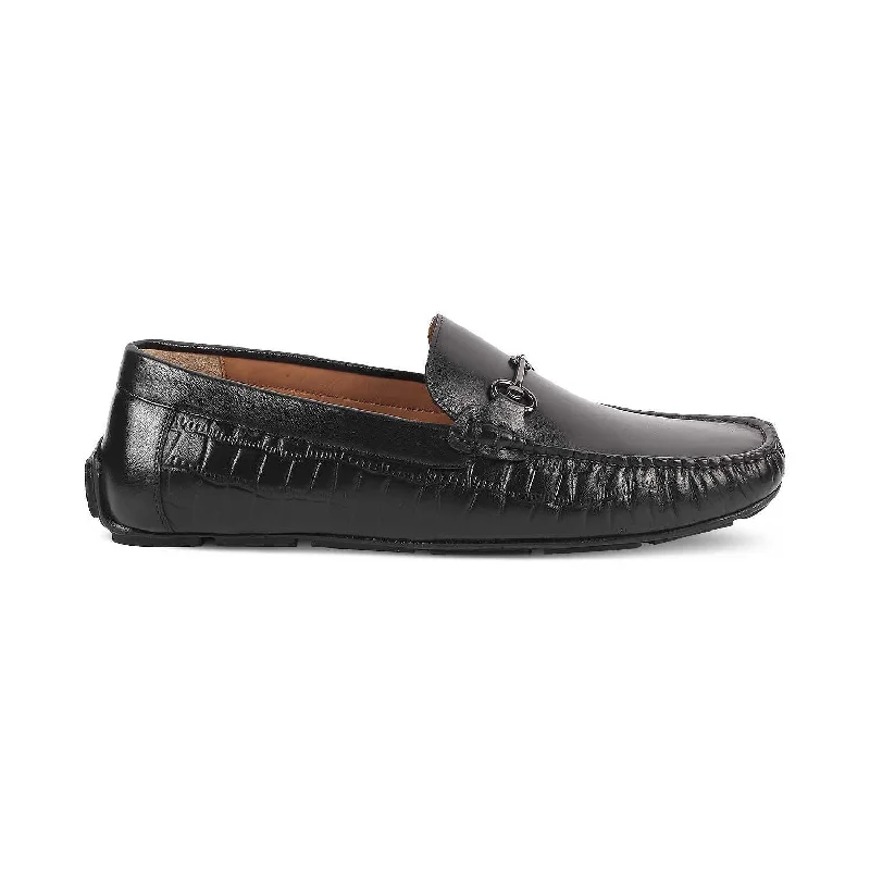 Slip - on men's loafers for easy wearThe Port Black Men's Leather Driving Loafers Tresmode