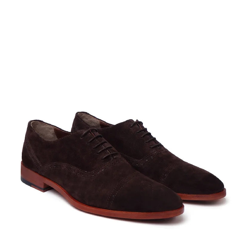 Men's Oxfords with a high - quality leather upperDark Brown Formal Shoes for Men in Suede Leather