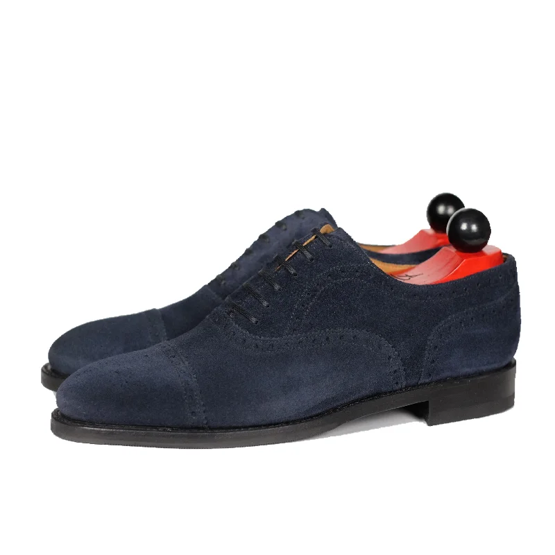 Men's Oxford shoes with a decorative inlay on the toeWenatchee - Dark Sapphire Suede