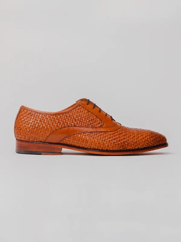 Men's leather Oxford shoes with a plain toeBennett Woven Oxford - Tan