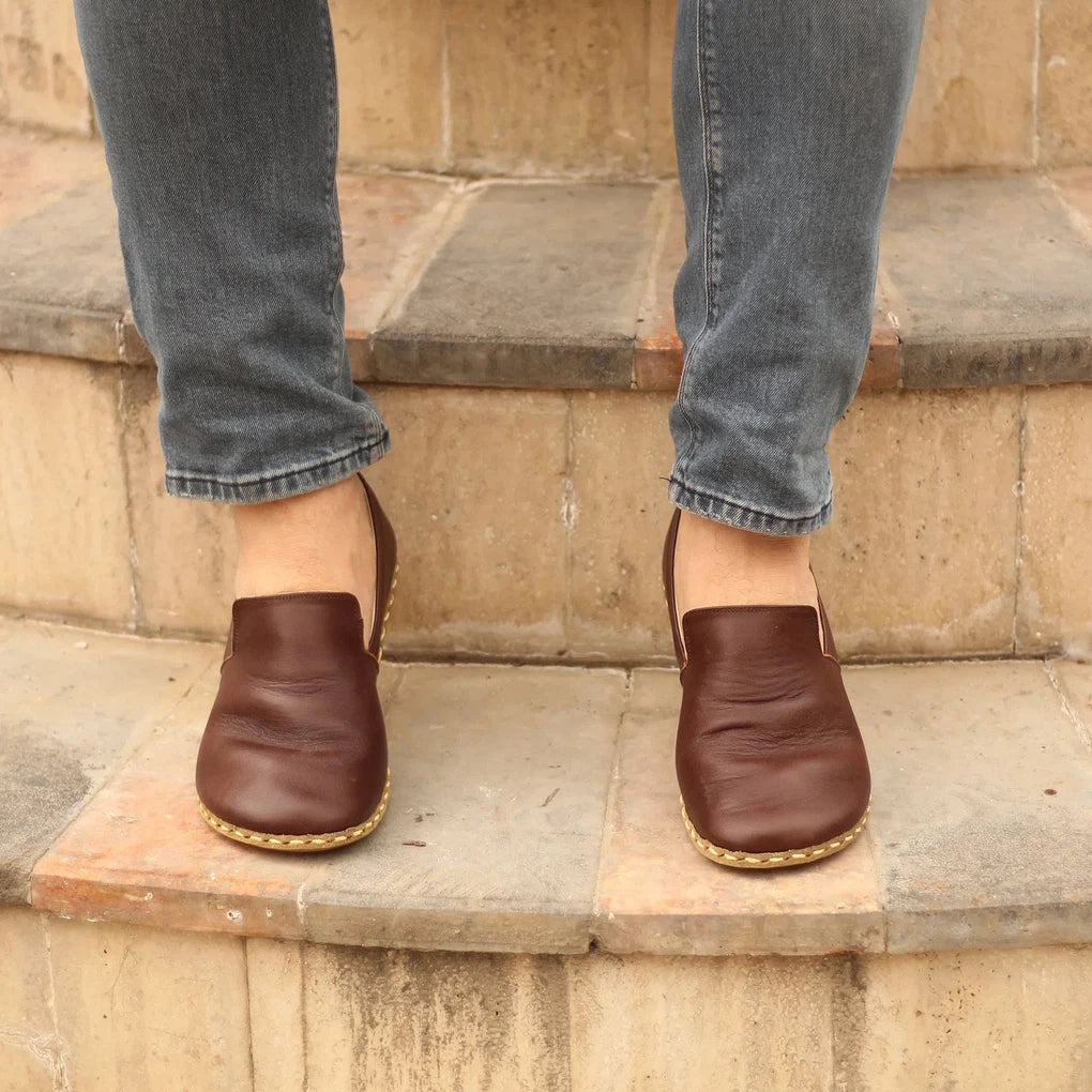 Men's barefoot shoes with a flexible rubber sole and leather upperBarefoot Shoes Men's Bitter Brown