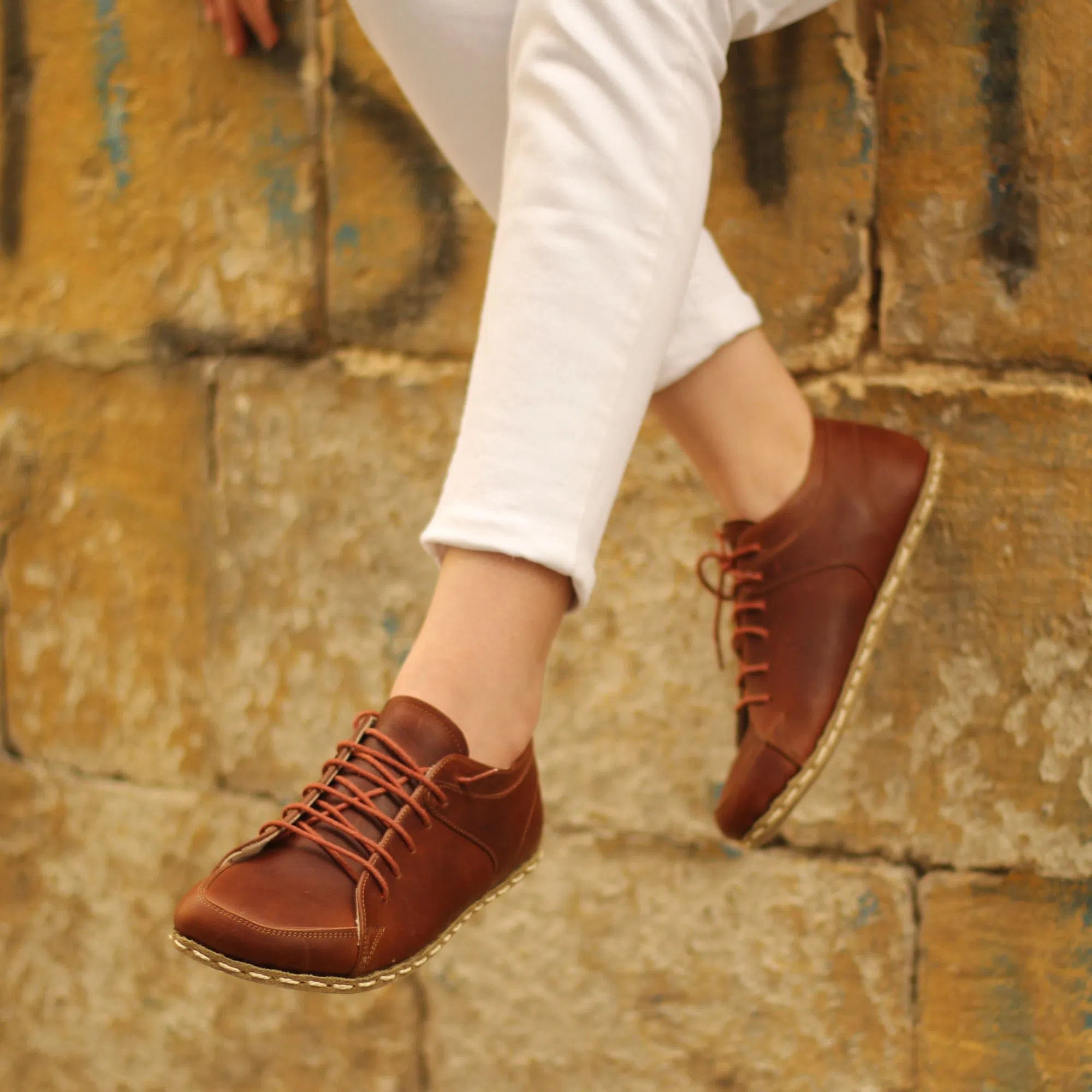 Men's barefoot shoes with a stable base for lateral movementsHandmade Women's Crazy New Brown Leather Barefoot Sneakers