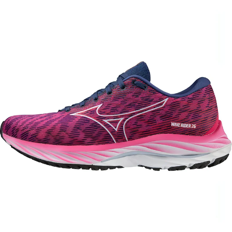 Men's running shoes with a speed - lacing systemMizuno Wave Rider 26 Womens Running Shoes - Pink