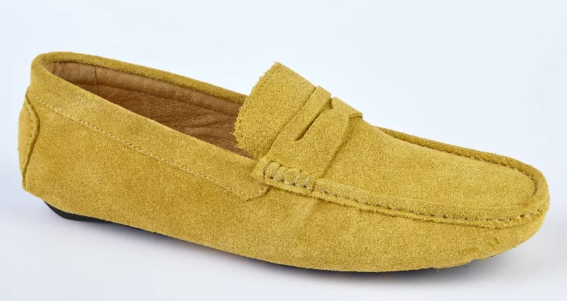 Men's slippers with a pointed toe for a stylish appearanceMUSTARD SUEDE DRIVING SHOES