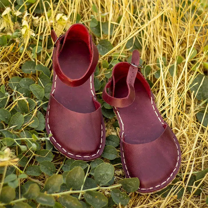 Men's barefoot shoes suitable for long - distance walkingSandals Barefoot Handmade Leather Claret Red