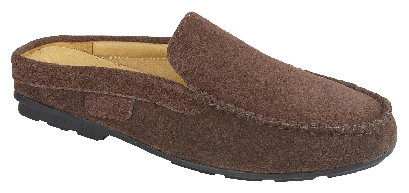 Men's slippers with a stretchy side panel for a better fitSTEPH - CHOCOLATE SUEDE