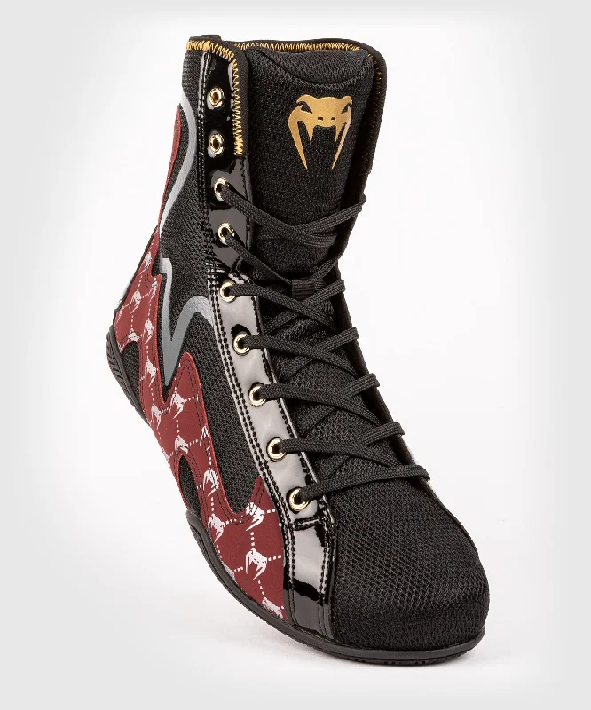 Venum Elite Evo Monogram Boxing Shoes – Black/Burgundy