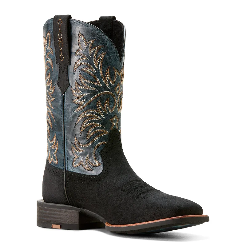 Men's cowboy boots with a snake - skin textureARIAT MEN'S OAKWOOD BOOTS BLACK SUEDE