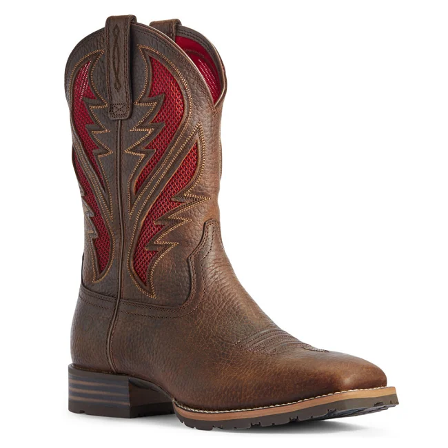 Men's cowboy boots with a scalloped edgeAriat Men's "Hybrid VenTECH" Cowboy Boots - Barley Brown