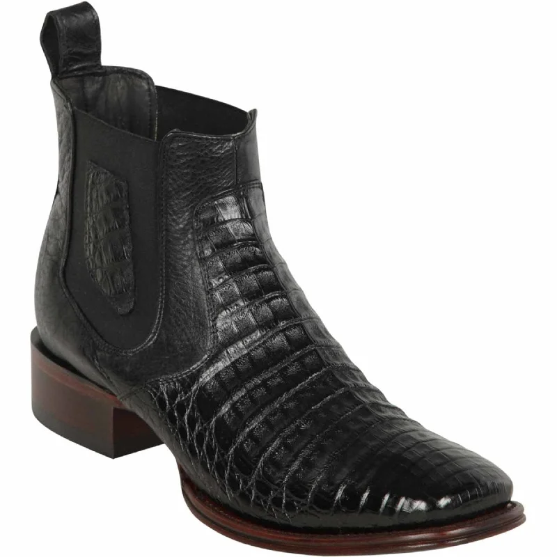 Leather - lined men's ankle boots for a luxurious feelBlack Caiman Short Square Toe Western Boots