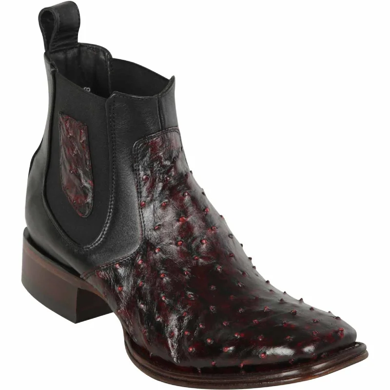 Men's ankle boots with a metallic accentShort Square Toe Black Cherry Ostrich Leather Boots