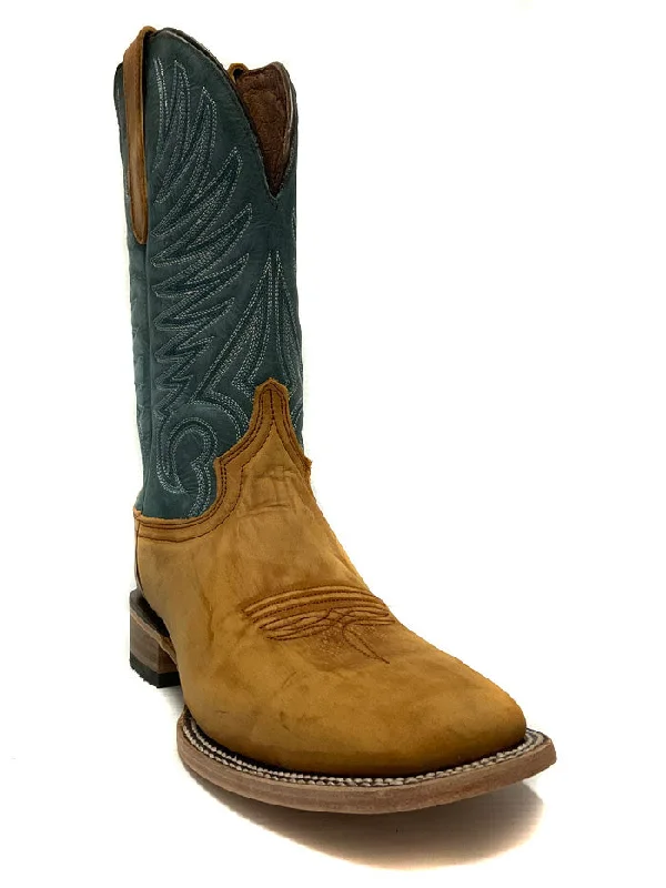 Men's cowboy boots with a distressed leather finishCircle G L5956 Mens Embroidery Wide Square Toe Boot Yellow And Blue