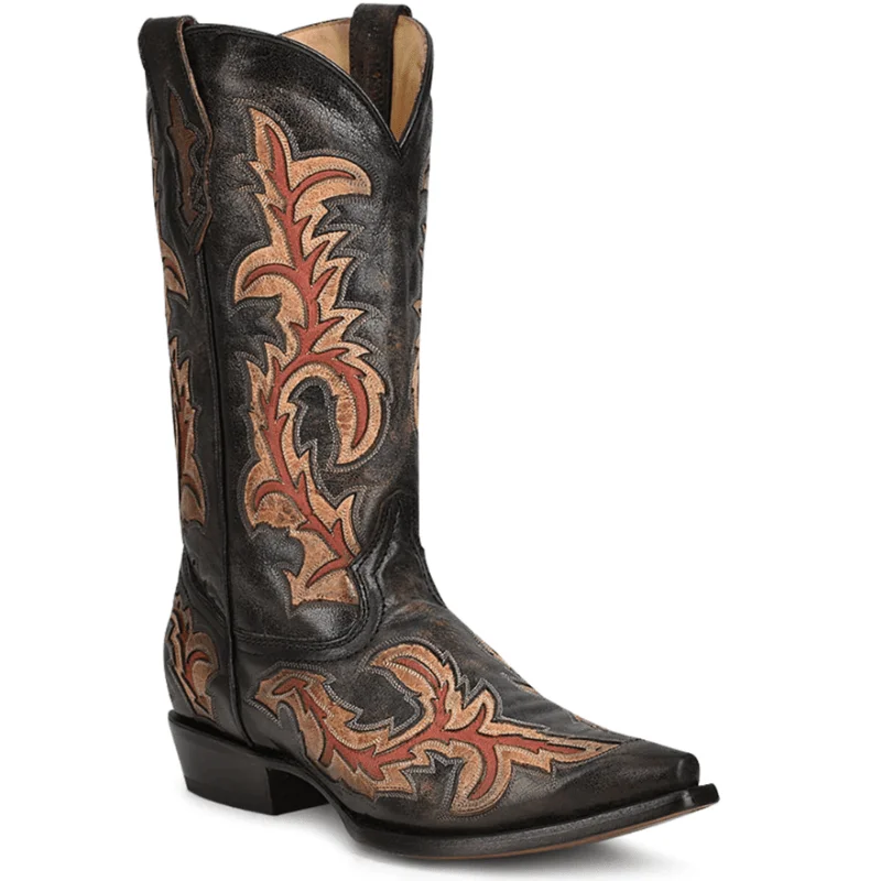 Men's cowboy boots with a leather lining for comfortCorral Men's Black Inlay & Embroidery Western Boots C3883