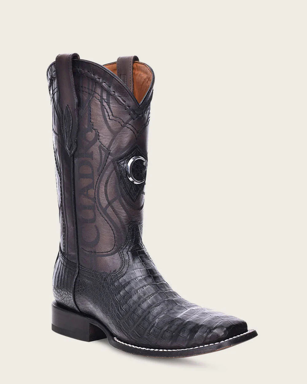 Men's genuine leather cowboy boots with a pointed toeMEN'S CUADRA BLACK CAIMAN BOOTS