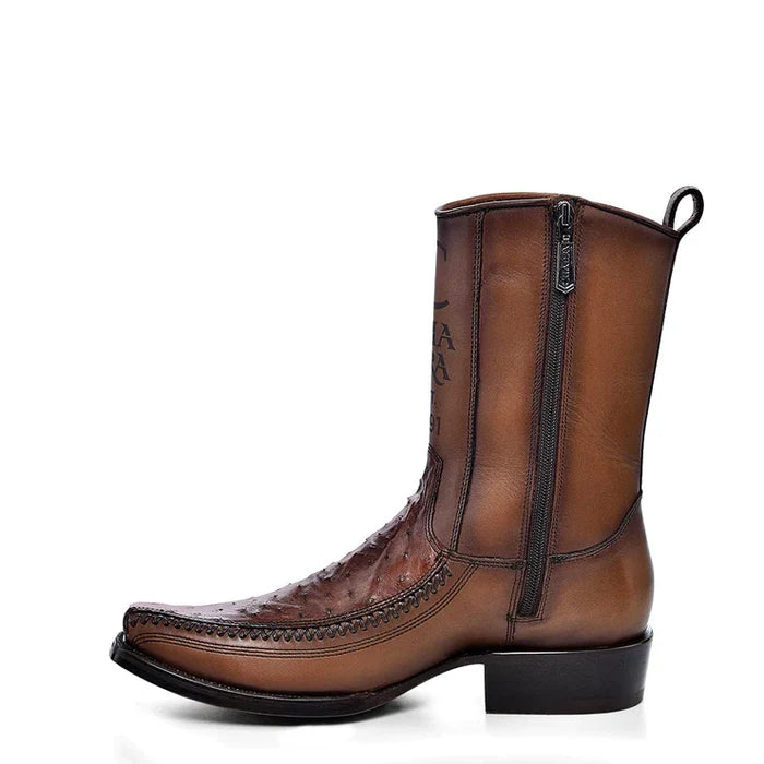 Men's cowboy boots with a tooled leather designCuadra Chestnut Ostrich Boots