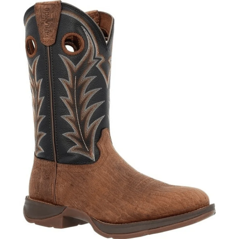 Men's cowboy boots with a snake - skin textureDurango Men's Rebel Oak Bark Midnight Round Toe Western Boots DDB0428