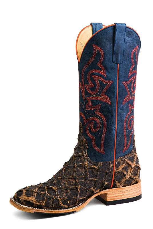 Men's cowboy boots with a decorative inlayHorse Power Anderson Bean Mens Leather Toasted Big Bass Cowboy Boots