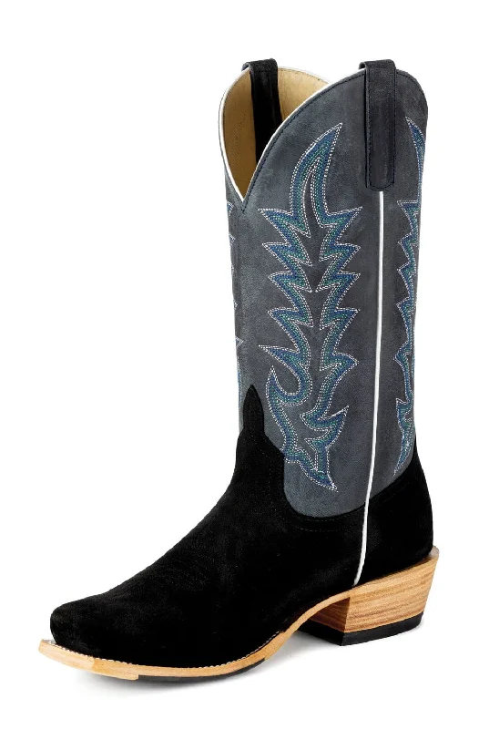 Men's cowboy boots with a scalloped edgeHorse Power Mens Top Hand Blue/Black Suede Cowboy Boots