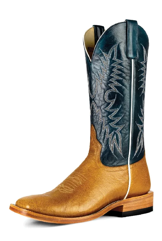 Men's cowboy boots with a snake - skin textureHorse Power Mens 13in Tan/Navy Ostrich Cowboy Boots