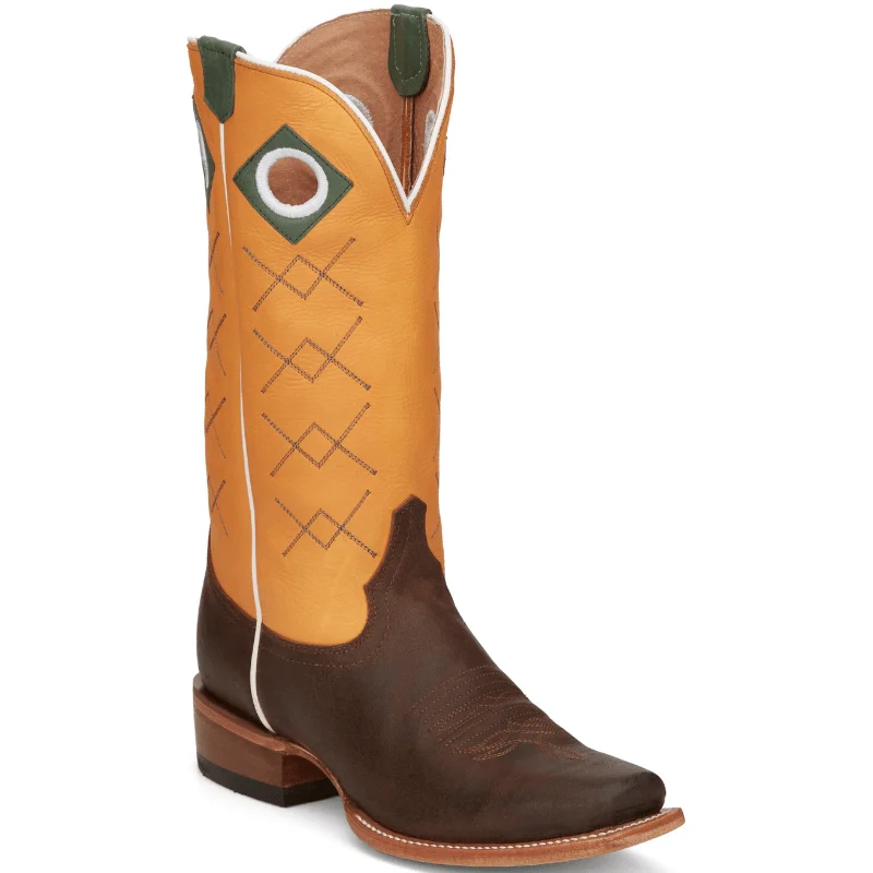 Western - style men's cowboy boots with intricate stitchingJustin Men's Billet Brown Square Toe Western Boots JP2504