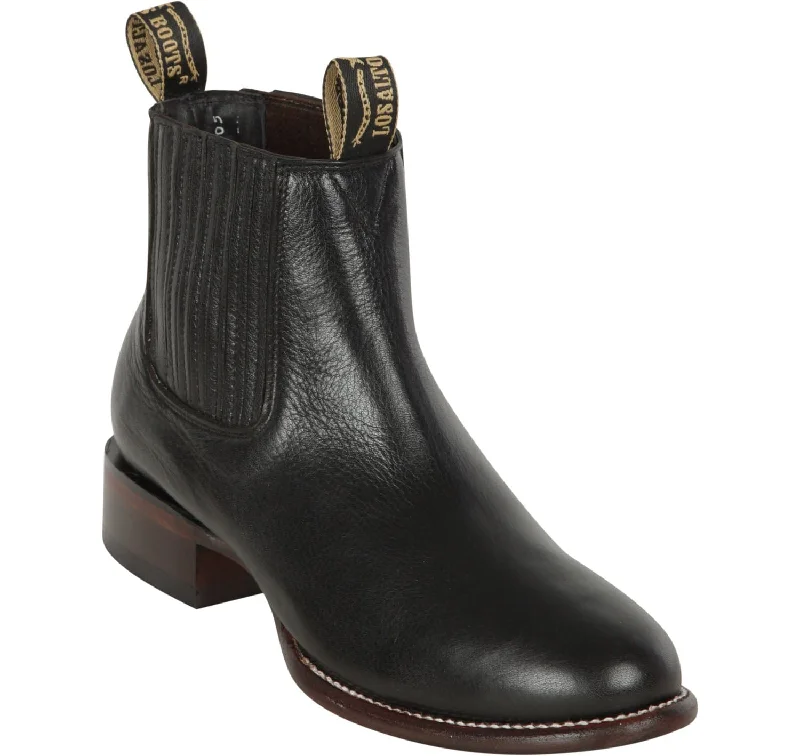 Vintage - inspired men's ankle boots with a round toeLos Altos Men's Round Toe Leather Short Boots Black LAB-50B21