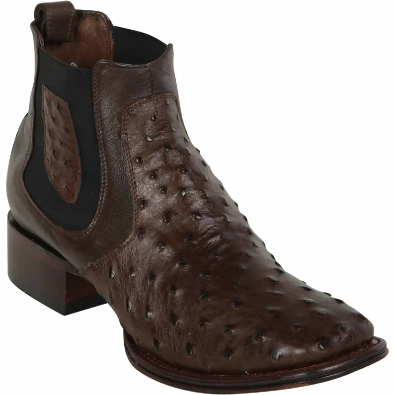 Vintage - inspired men's ankle boots with a round toeLos Altos Men's Wide Square Toe Ostrich Short Boots - Brown 82BV0359