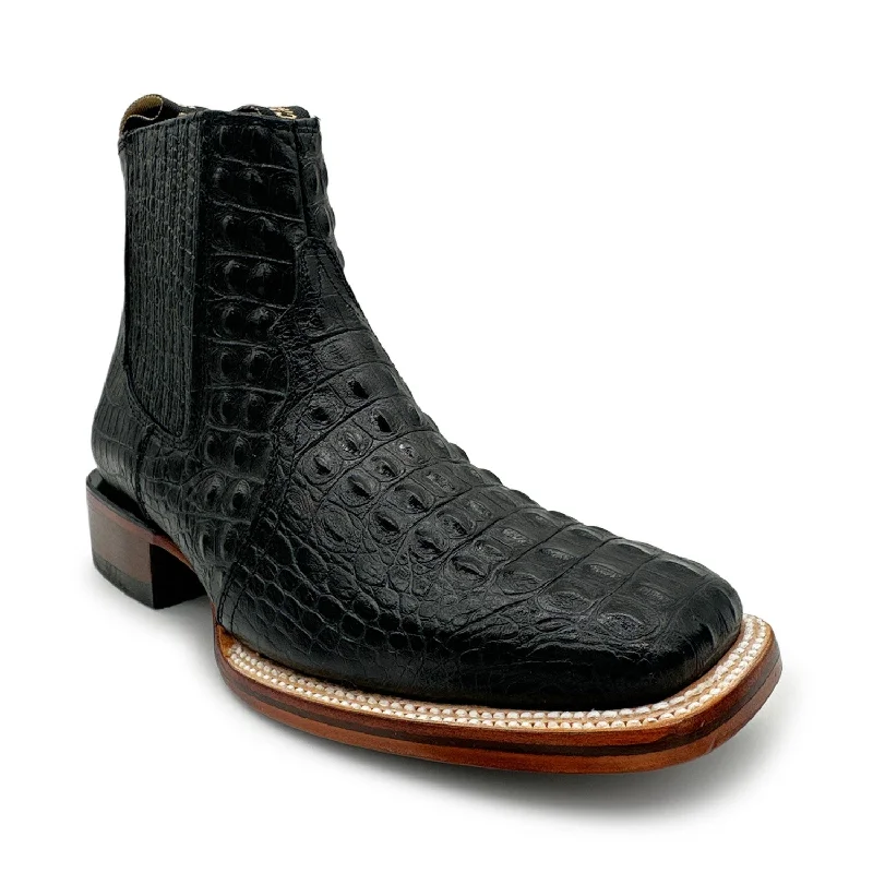 Minimalist men's ankle boots for a modern aestheticMens Leather Short Ankle Cowboy Boot With Embossed Crocodile Print