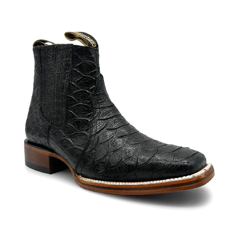 Men's ankle boots with a padded collar for comfortMen's Leather Short Ankle Embossed Python Print Cowboy Boot