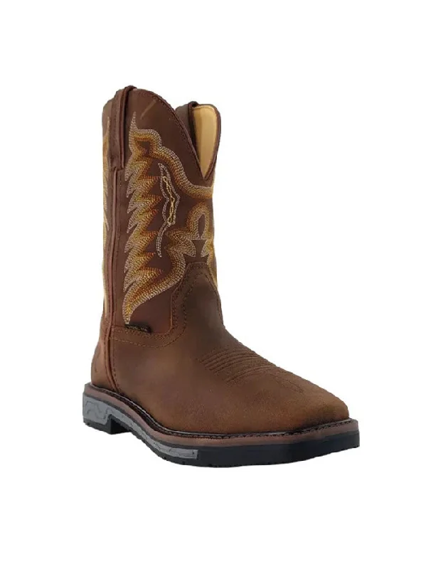 Vintage - style men's cowboy boots with a square toeR.Watson RW1804 Mens Cowhide Wide Square Steel Toe Work Boot Crazy House Bark