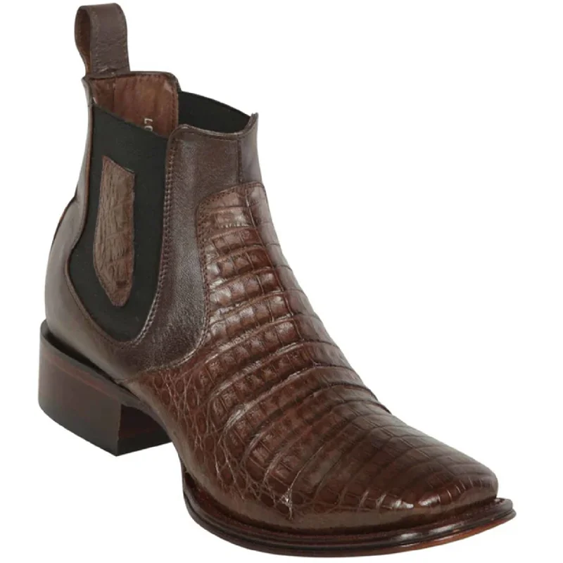 Men's ankle boots in a trendy burgundy colorShort Square Toe Caiman Boots Brown