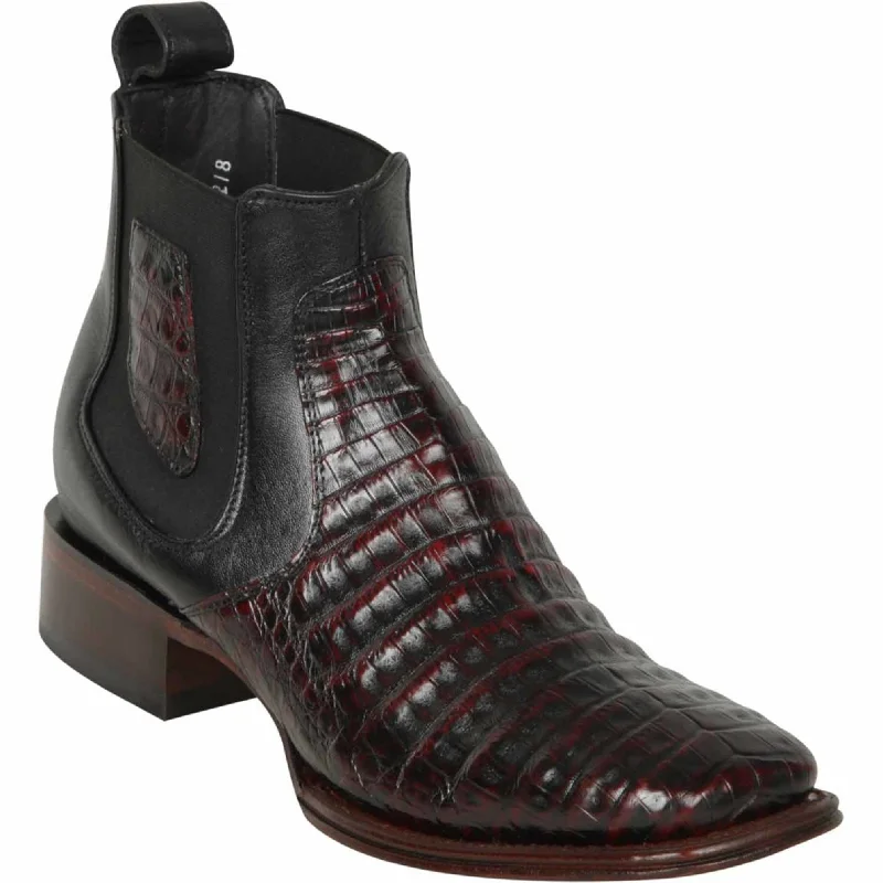 Men's ankle boots with a shock - absorbing insoleShort Square Toe Caiman Boots Black Cherry