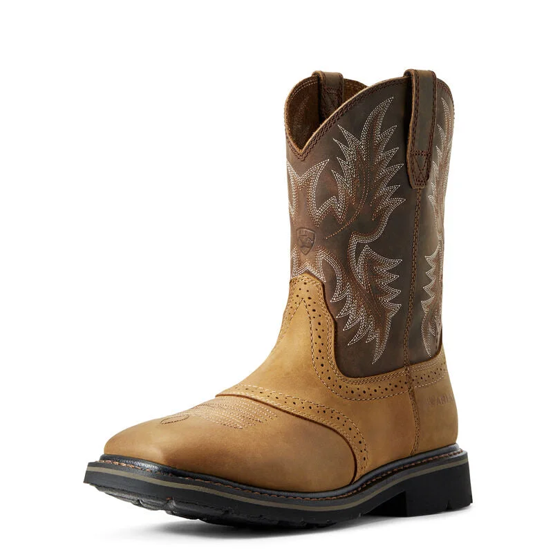 Men's cowboy boots with a distressed leather finishAriat Sierra Wide Square Toe Work Boot