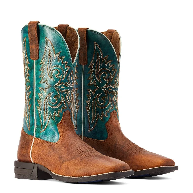 Men's cowboy boots with a scalloped edgeAriat Men's Square Toe Boots Teal WILD THANG