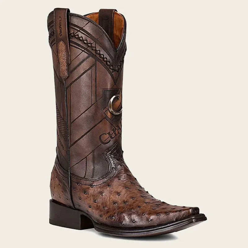 Western - style men's cowboy boots with intricate stitchingCuadra Ostrich Snip Toe Boots Brown