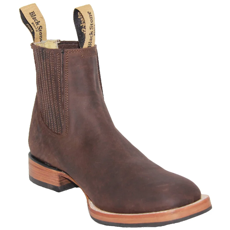 Vintage - inspired men's ankle boots with a round toeMen’s Short Ankle Square Toe Genuine Leather Cowboy Boot