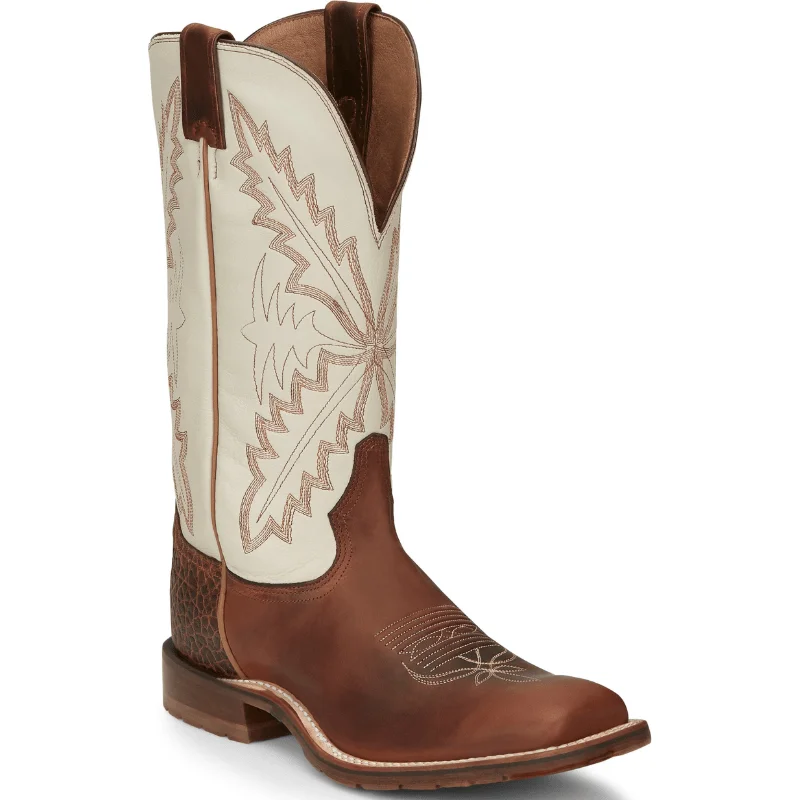 Men's cowboy boots with a leather lining for comfortTony Lama Men's Antonio White and Brown Square Toe Western Boots XT5102