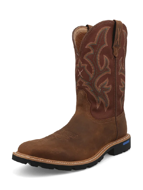 Men's cowboy boots with a high - heeled designTwisted X MXTP003 Mens Tech X Square Toe Boot Hickory Brown - 18