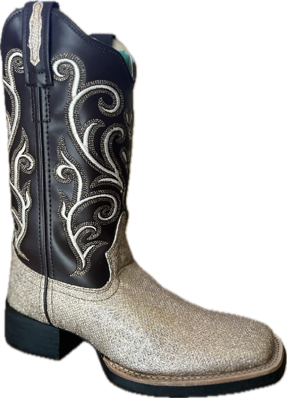 Vintage - style men's western boots with a square toe and spur ledge18125 Gold Weave